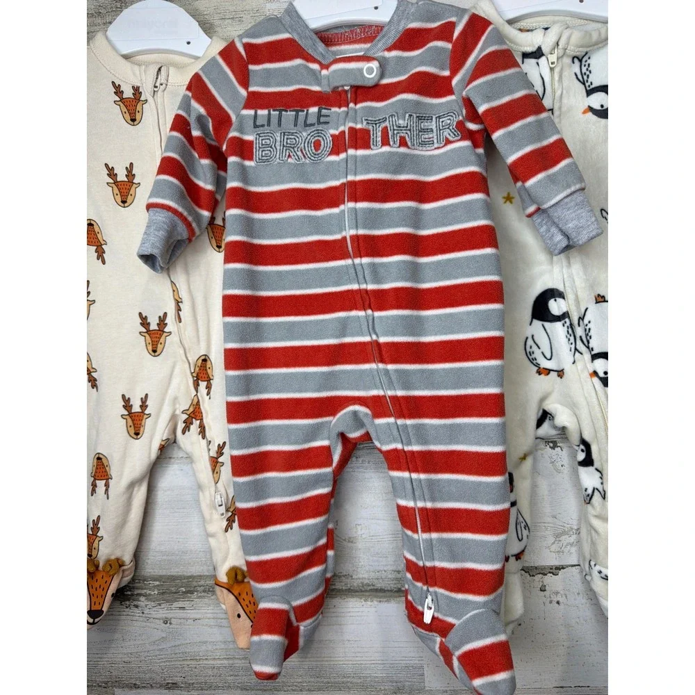 Old Navy Child of Mine Sleepers Boys 0-3M Multi Reindeer Penguin Brother EUC